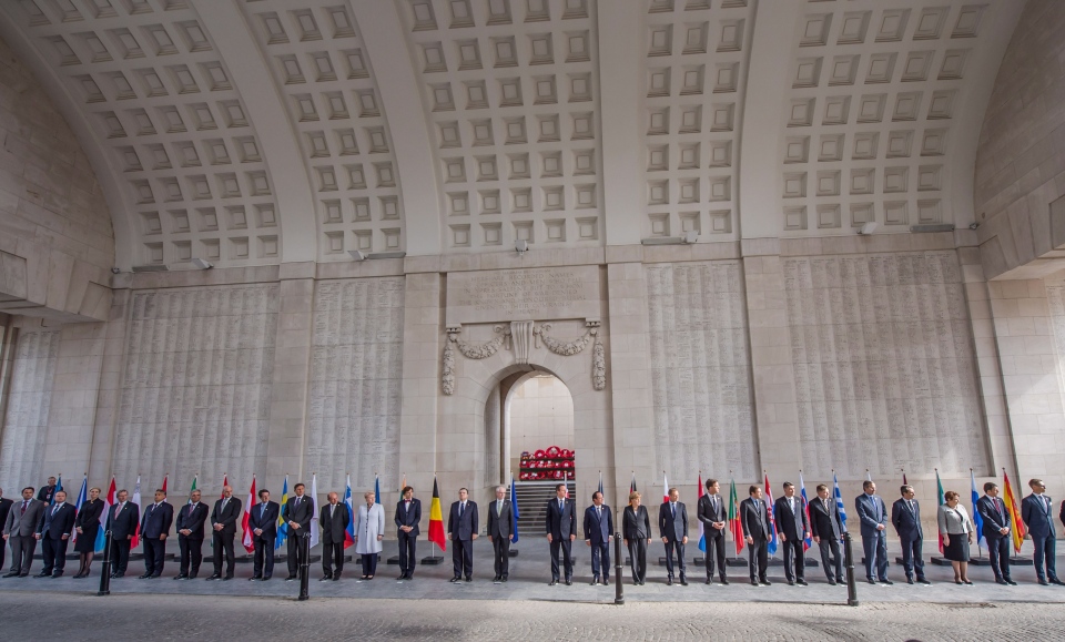 European Leaders in front of the Menin Gate at Ypres, Belgium